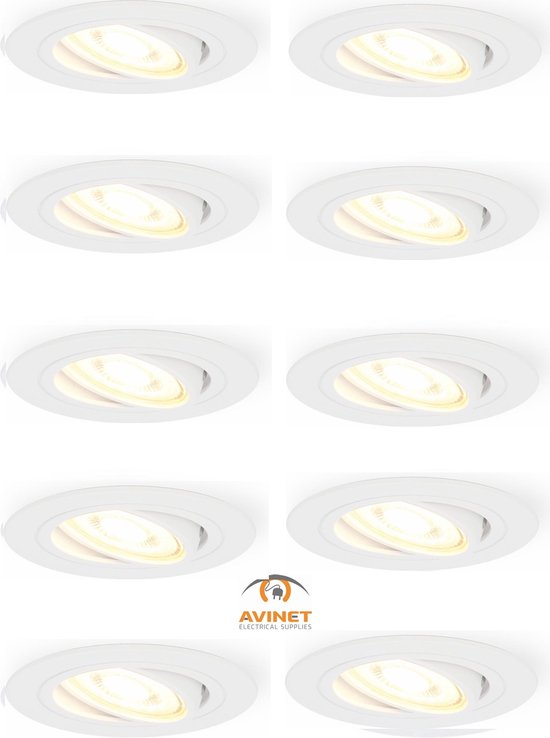 10x V-tac - Spots encastrables LED - Blanc - Blanc chaud 3000K - 400 lumen - 6 Watt - Dimmable et inclinable - GU10 - IP20 - Spots de plafond ronds (Ø75 mm) - Éclairage spot - pour salon, couloir et chambre - IP65 étanche