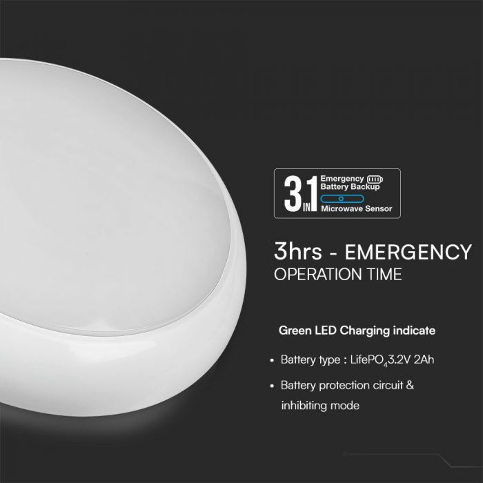 VT-8633 8W/16W/20W LED DOME LIGHT(EMERGENCY/SENSOR) SAMSUNG CHIP 3IN1 RD IP65