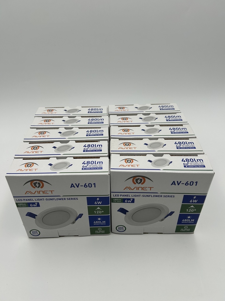 AV-601 6W LED PANEL LIGHT 220V  ROUND PACK 10 