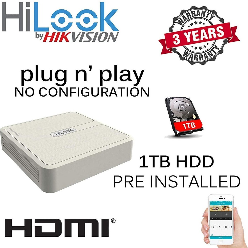 HIKVISION Set 2MP-1080p Turbo-HD DVR 4 Channel - 4x 2MP Turret Camera Indoor/Outdoor 1TB HDD