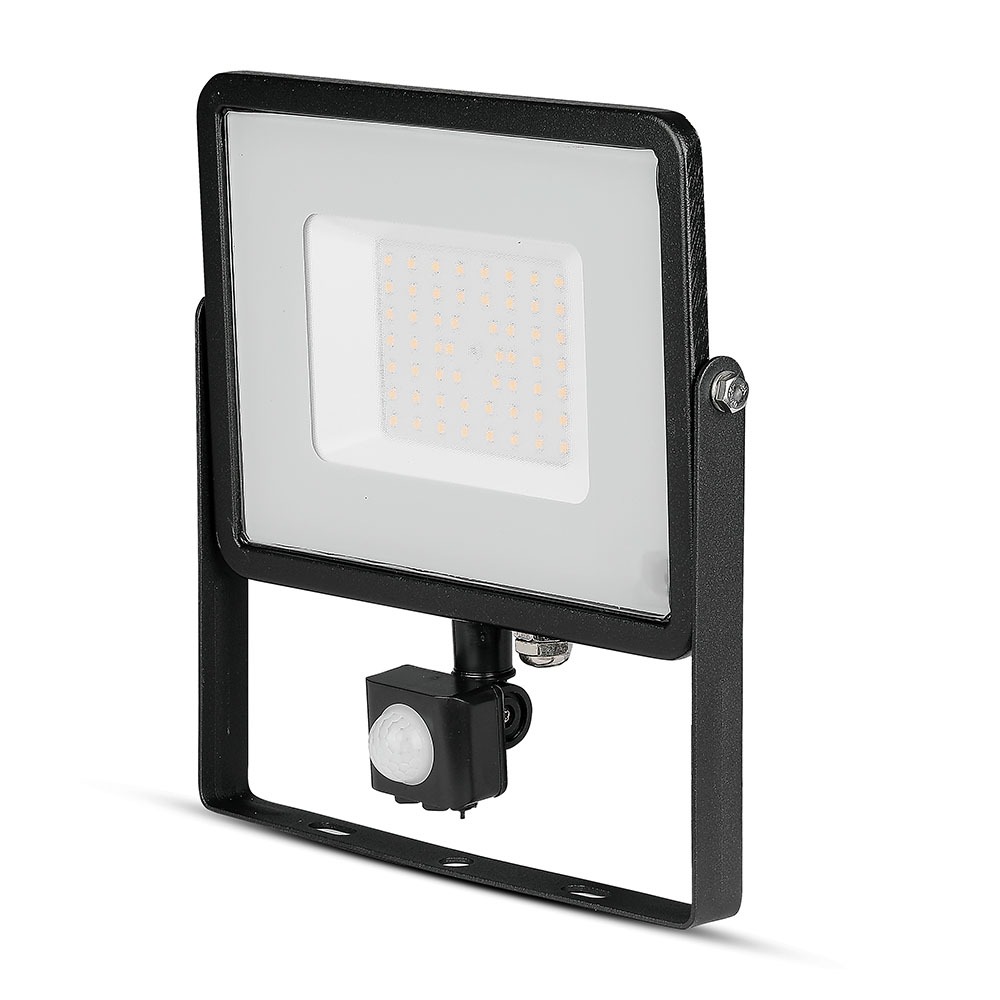 VT-50-S 50W - 6400K Cold White  SMD PIR SENSOR FLOODLIGHT WITH SAMSUNG CHIP  BLACK BODY GREY GLASS