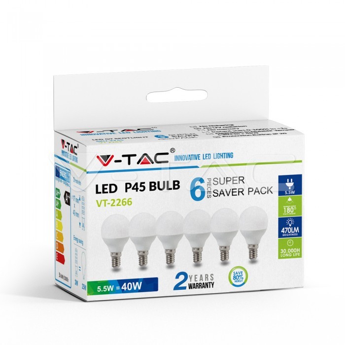 VT-2266 5.5W P45 LED PLASTIC BULB  E14 6PCS/PACK