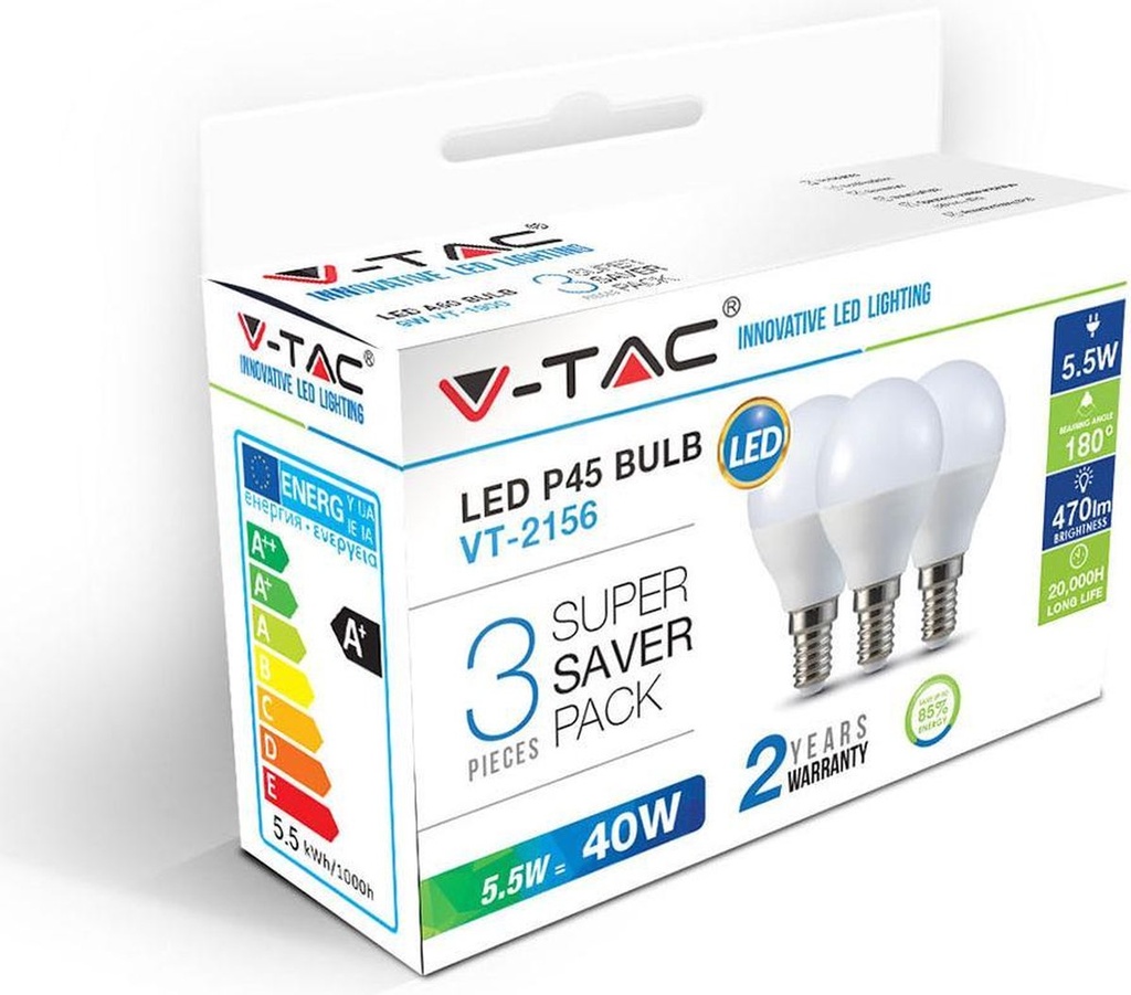 VT-2156 5.5W P45 PLASTIC BULBS  E14 3PCS/PACK