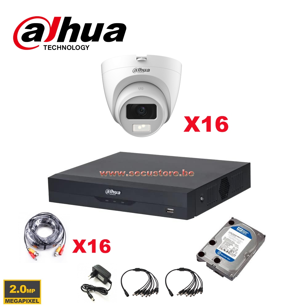 Kit DAHUA 16 canaux CCTV HDCVI 2MP DVR 16 canaux et 16X Caméra intérieure/extérieure 2MP - HD 2 To
