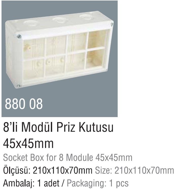 SOCKET BOX FOR 8 MODULE 45x45