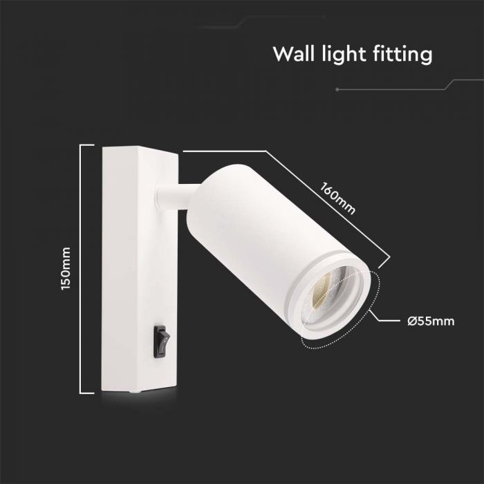 VT-429 GU10 Spotlight Fitting Wall Mounted Switch White Body