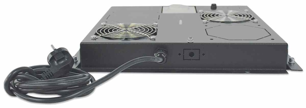 2-Fan Ventilation Unit for 19&quot; Racks, Roof Mount, with Thermostat, Black