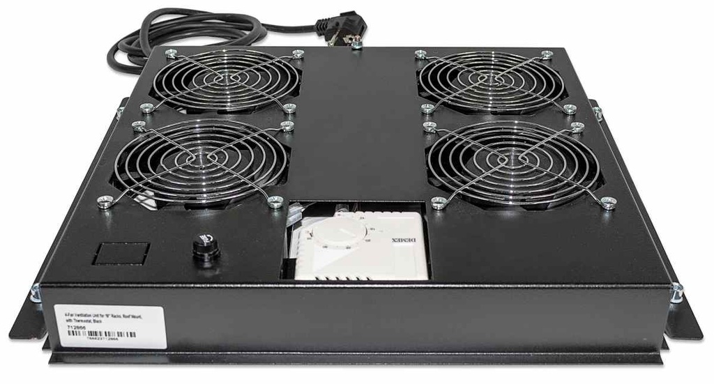 4-Fan Ventilation Unit for 19&quot; Racks, Roof Mount, with Thermostat, Black