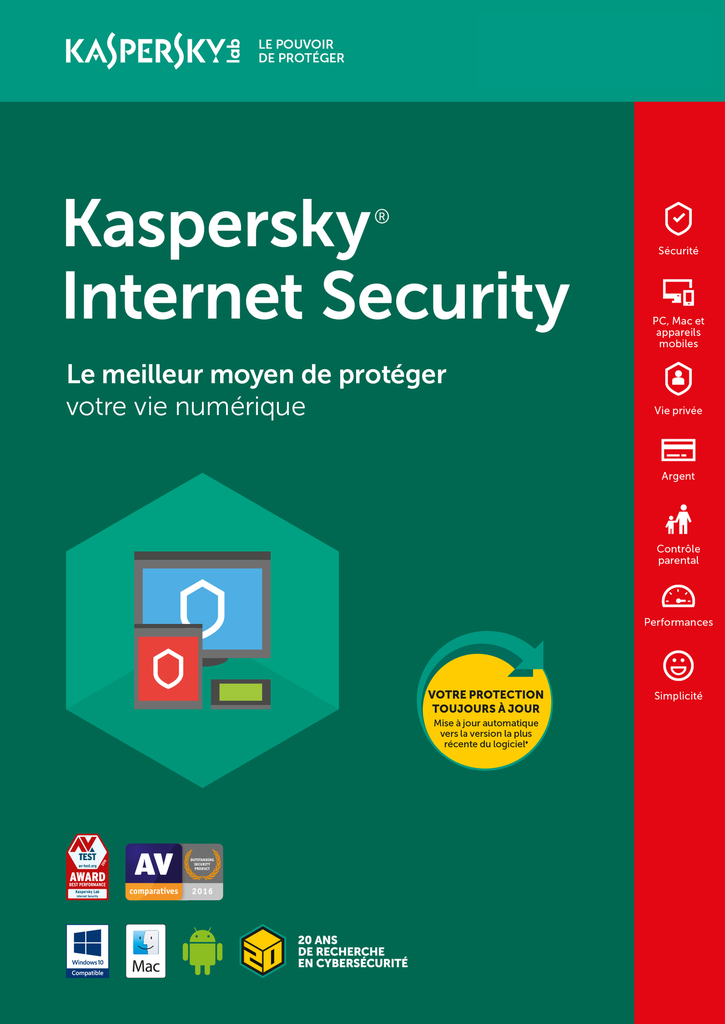 KASPERSKY INTERNET SECURITY 3 PC, Mac and/or Android 1 year license