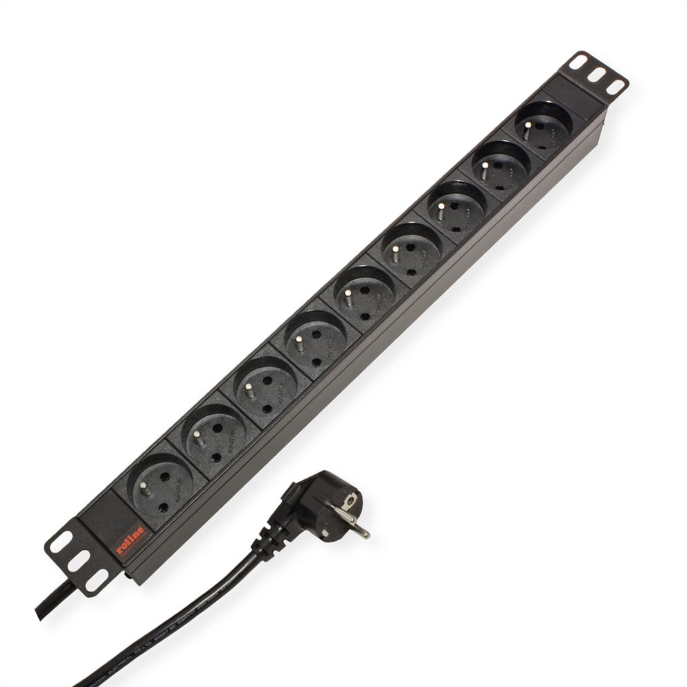 ROLINE PDU voor kast, 9x socket, 45°, 16A,  FR/BE, zwart, 2,0 m