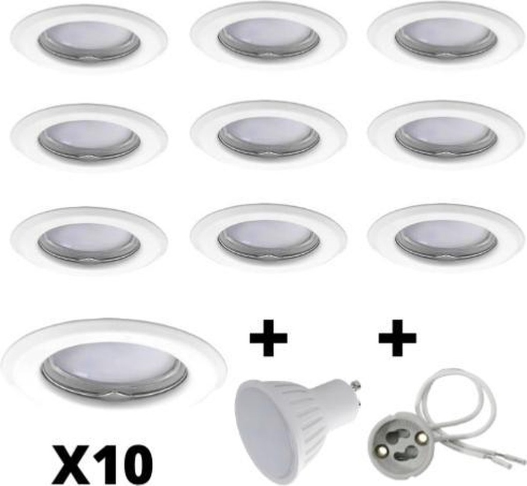 10x V-tac - Spots encastrables LED - Blanc - Blanc chaud 3000K - 400 lumen - 6 Watt - Dimmable et inclinable - GU10 - IP20 - Spots de plafond ronds (Ø75 mm) - Éclairage spot - pour salon, couloir et chambre - IP65 étanche