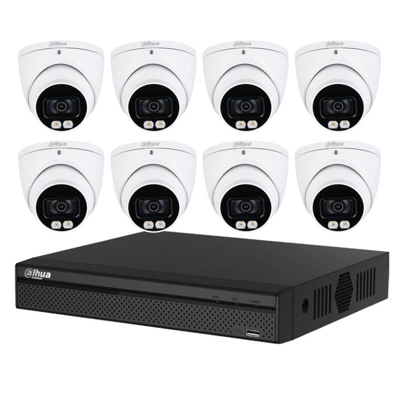 Kit DVR DAHUA 8 canaux HDCVI 5 MP, 8 canaux et 8 caméras tourelle 5 MP, couleur nocturne complète, intérieur/extérieur - HD 2 To