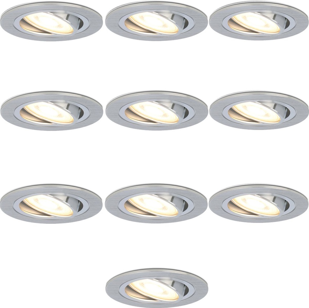 VT-782 Aluminium  Set van 10 stuks dimbare LED inbouwspots 6 Watt gu10 kantelbaar