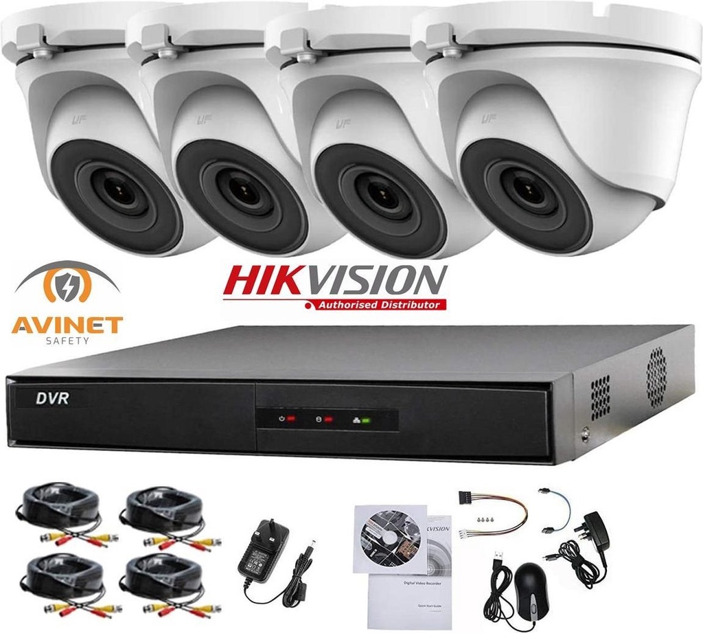 HIKVISION Turbo HD-TVI 2MP - 4CH KIT DVR - 4x Turret Camera In/Outdoor 2MP IR 20M Night Vision - Hard Disk 1TB