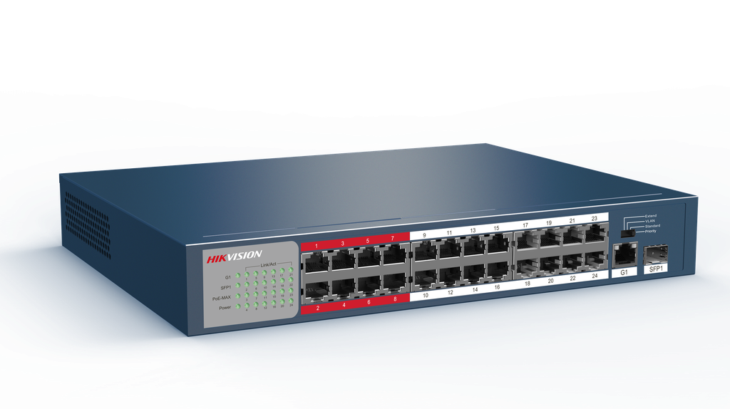 HIKVISION DS-3E1526P-EI 24-PORT Gigabit Smart POE Switch 24 x gigabit PoE RJ45 ports, 1 × gigabit RJ45 port, 1 x gigabit fiber optical port