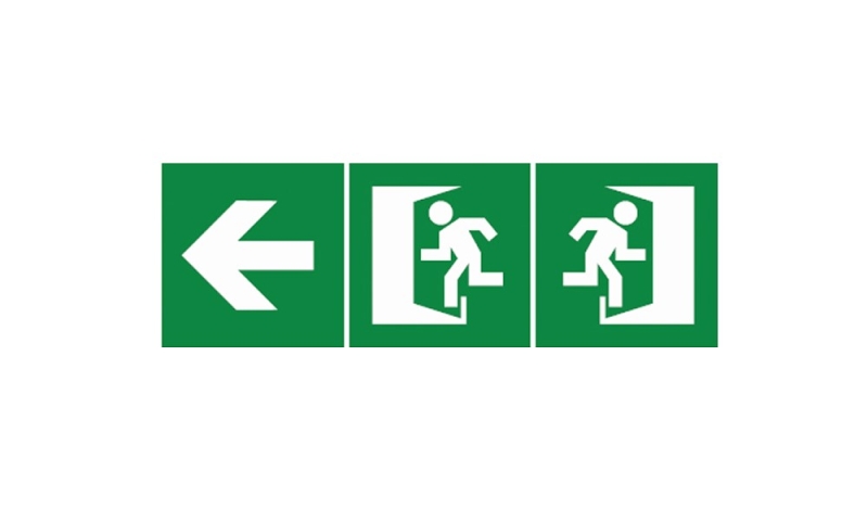 ADHESIVE PICTOGRAM P1 300X100MM (ARROW+2 DOORS)