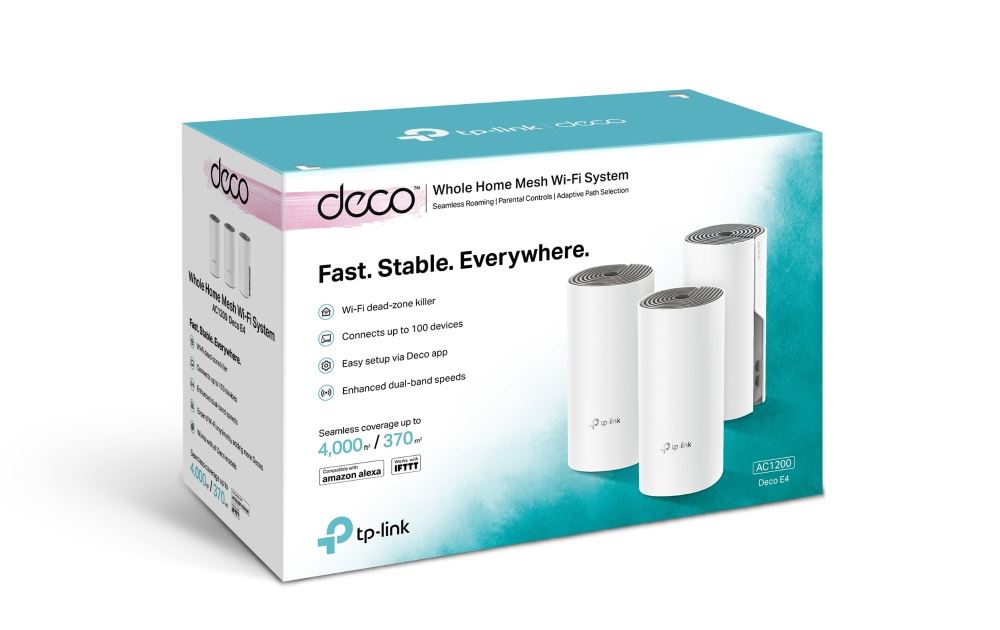 1,2 Gigabit Mesh WiFi-systeem + 2 Fast Ethernet-poorten x 3 TP-Link Deco E4 Wit