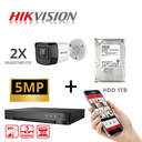 HIKVISION Set Turbo-HD 5 MP 2x Camera - DVR 4 Channel - 2x 5MP Bullet Camera Indoor/Outdoor 1TB HDD