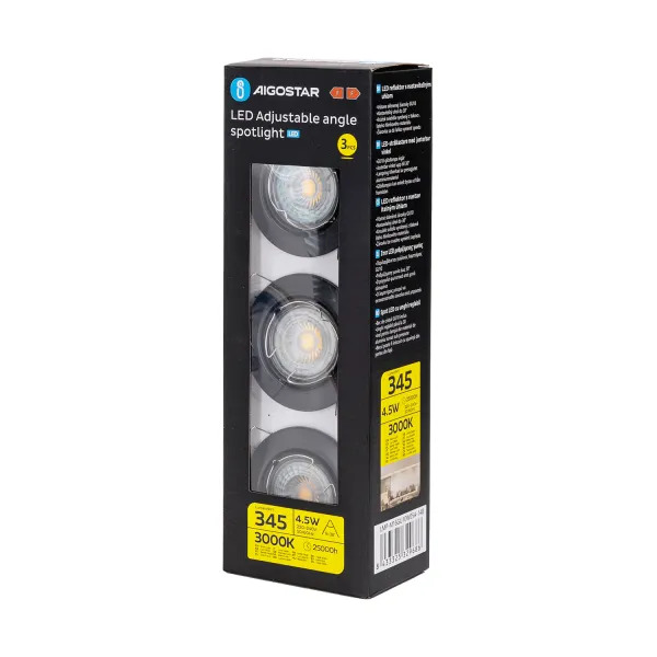 AIGOSTAR LED Verstelbare hoekspot 4,5w 345 lumen 3000k PACK 3