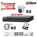 DAHUA  IP 5MP Pro Kit 2x Camera Turret  Fixed 2.8mm-IR 30M  + 8 Channels POE NVR + 1TB Max 8x camera  Tshirt Dahua Offert -Stock limité-