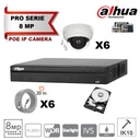 DAHUA  IP 8MP Pro Kit 6x Camera Dome DH-IPC-HDBW2831E-S-S2  Fixed 2.8mm-IR 30M  + 8 Channels POE NVR + 2TB Max 8x camera  Tshirt Dahua+ Métre ruban 5m OFFERT -Stock limité-