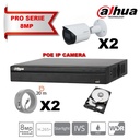 DAHUA  IP 8MP Pro Kit 2x Camera Bullet  Fixed 2.8mm-IR 30M  + 8 Channels POE NVR + 2TB max 8x camera Dahua T-shirt Gratis -Beperkte voorraad-