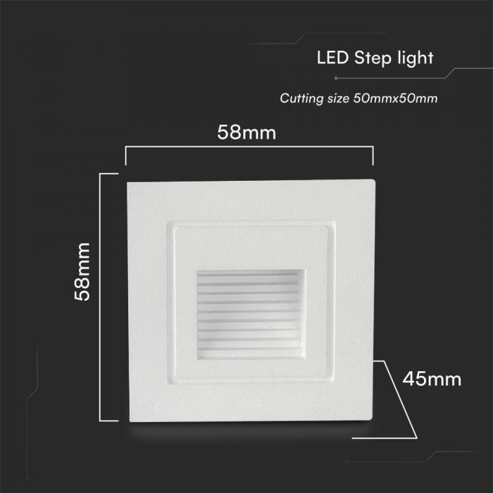 VT-1128 3W -3000K LED STEP LIGHT WHITE BODY SQUARE  58x58x45mm