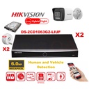 HIKVISION Camera Kit Smart Hybrid G2-serie 2x IP-camera Bullet 6MP - NVR 4x-kanaals POE Acusense - harde schijf 2 TB