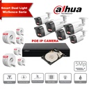DAHUA Smart Dual Light WizSense-serie Active Deterrence 30m IP-camerakit - 6x 5 megapixel 2,8 mm camerabullet + 8 kanalen POE NVR + 4 TB max. 8x camera