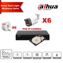 Kit de caméras IP DAHUA Smart Dual Light WizSense   Series 30 m - 6 caméras Bullet 8 mégapixels 2,8 mm + NVR POE 8 canaux + 4To max. 8 caméras  