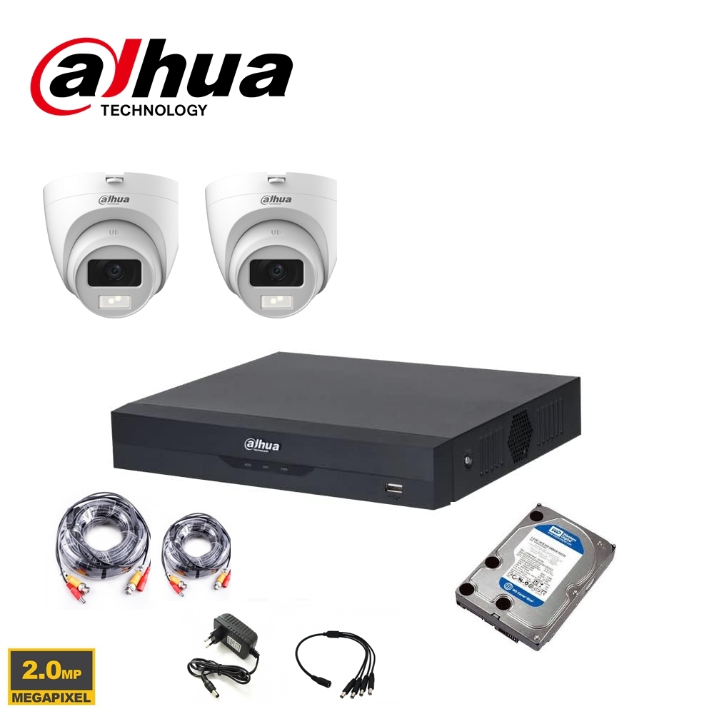 DAHUA 4CH KIT CCTV HDCVI 2MP DVR 8CH &amp; 2X Camera Binnen/Buiten 2MP - HD 1TB