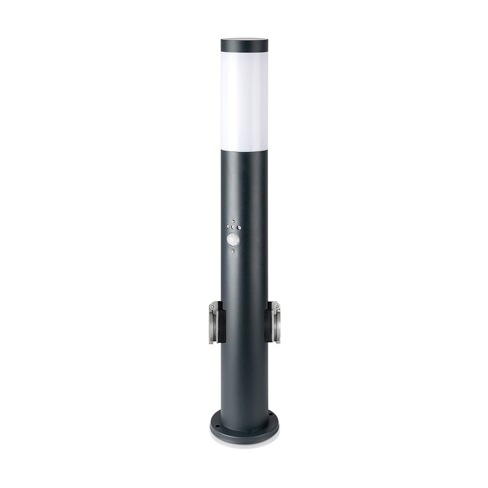 VT-838 BOLLARD LAMP WITH PIR SENSOR &amp; SOCKET-STAINLESS STEEL BODY(H:60CM) IP44 GREY BODY