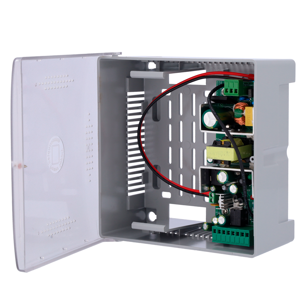 AC-12DC5A-BAT7AH-P Power supply for access control Configurable NO/NC DC output 12.5-13.8V / 5A Plastic box