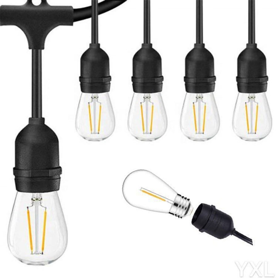 AV-713-5 Waterdichte slinger 5m + 3m extra kabel + 10x decoratieve lampen S14-E27-2W 2700K