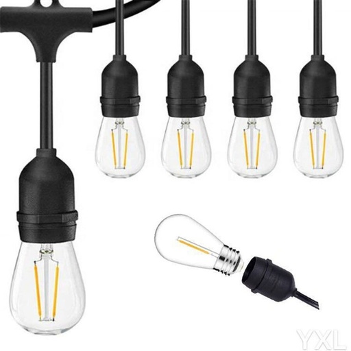 [3110] AV-713-10 Waterproof String Light  10m + 3m Extra + 15x Decorative Bulbs S14-E27-2W 2700K