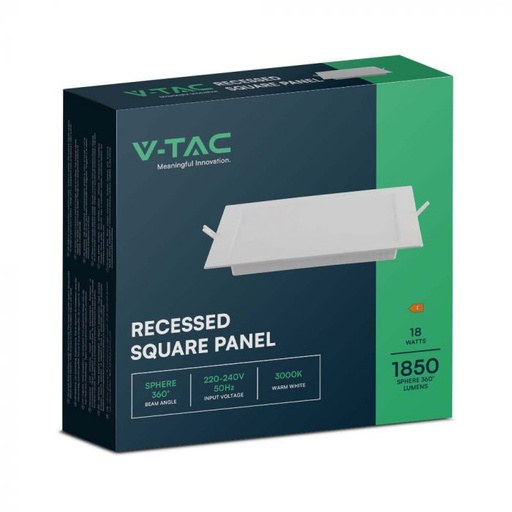 [4870] V-TAC VT-1807 18W  RECESSED PANEL SQUARE 4000k