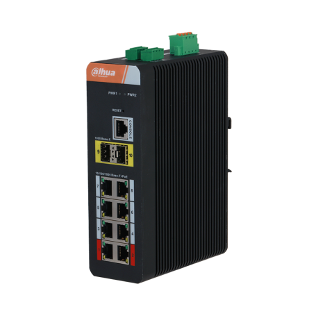 [PFS4210-8GT-DP] PFS4210-8GT-DP  Industrial PoE manageable switch (L2) with 8 Gigabit ports + 2 Gigabit SFP ports (ring). Lightning-proof 6KV. 48V~57V DC. DIN rail.