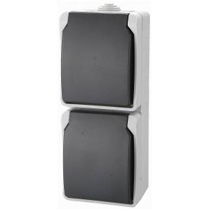 [ELMX-38261] ELIX Prise bipolaire double + Terre - 230V~ 16A - Baby Safe - IP44 - Gris - Apparent