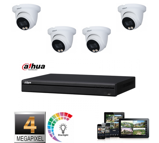 [IPDH-DL4M-4T] DAHUA  Smart Dual Light Serie IP Camera Kit - 4x Camera Turret 4 megapixel 2.8mm- Smart Dual Light 20m + HDD Preinstalled 2TB