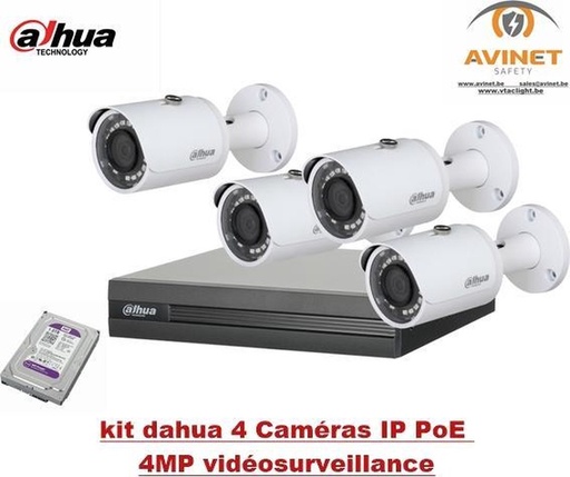 [kitdhip2mp] Dahua IP Camera KIT puts 4 x HFW1220S-S2 Full HD 2MP bullet en 1 x NVR2104-P-S2 PoE recorder puts 1TB harde schijf