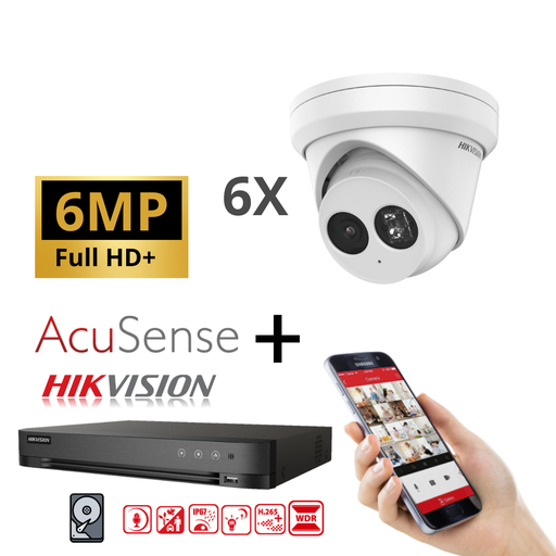 [IPG2IR-6M-6T] Kit IP Hikvision 6x Caméra IR 6MP / Série Acusense G2 - 6x Caméra tourelle audio DS-2CD2363G2-IU - Enregistreur NVR 8 canaux DS-7608NXI-K1/8P - Disque dur 4 To installé