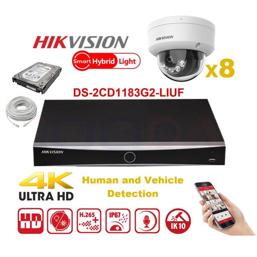 [IPMD-8M-8D]  HIKVISION Camera Kit Smart Hybrid G2-serie 8x IP-cameradome 8MP - NVR 8x kanaal - harde schijf 4 TB