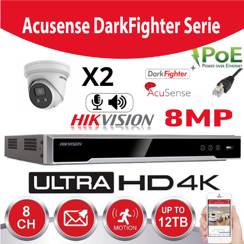 [IPDF-8M-2T] Hikvision Set IP-Darkfighter - Acusense G2 Series 2x DS-2CD2386G2-IU -2.8mm 8 megapixel (4K) Turret Buit In  microphone + recorder NVR 4channel DS-7604XI-K1/4P - Hard Disk 2Tb4