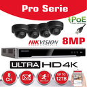 Hikvision IP-Kit 4x Camera 8MP IR / Essential Serie - 4x DS-2CD2183G0-IS  Dome Camera IR Standard 30m - recorder NVR DS-7604NI-Q1/4P 8channel - 4TB Hard Disk installed