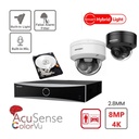 HIKVISION Camera Kit Acusense - Smart Hybrid Light with ColorVu Serie -  8x IP Camera Dome 4k-8MP  built-in audio  -NVR Acusense NXI Series 8xChannel With POE - Hard Disk 6Tb 