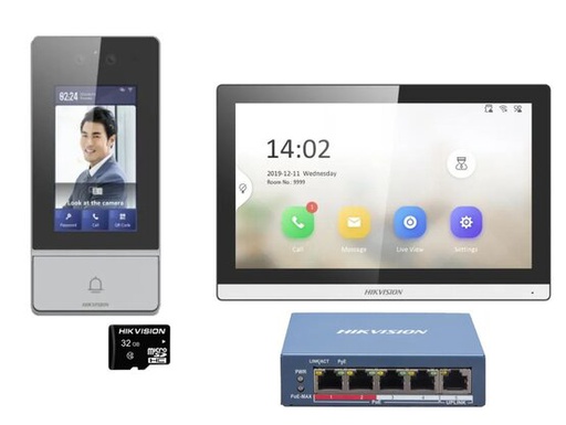 [DS-KIS902-S] Hikvision DS-KIS902-S IP Intercom Kit with Facial Recognition, PoE - 1x Call Button, Black Body, 7-Inch Touch, Wi-Fi
