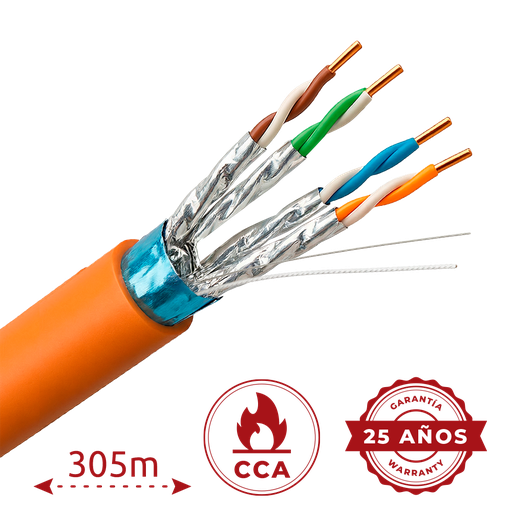 UV-FTP6A-300-BC23AWG-DCA-R-O Cat6A F/FTP 305 m Diamètre 23 AWG Certifié CPR Dca LSZH / Orange