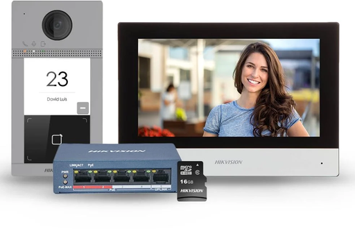 [DS-KIS604-S(C)] Hikvision DS-KIS604-S(C) IP-POE video-intercomkit 1x oproepknop Opbouw- / inbouwmontage aluminium - 7 inch touchscreen WIFI-monitor